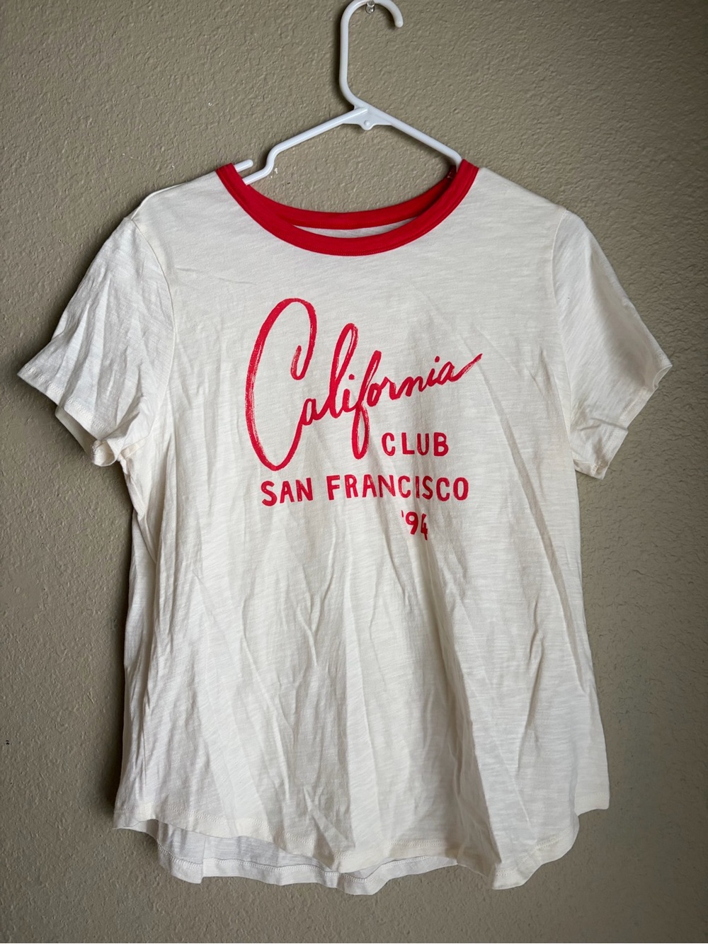 California Club San Francisco Red-Trim White Women’s Tee -Large